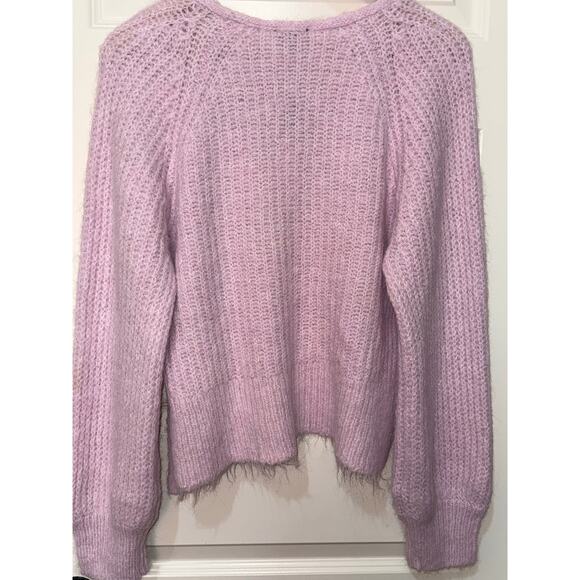 Express Pink Fuzzy Ribbed Surplice Tied Sweater, Women's Size L, NWT - Picture 6 of 8